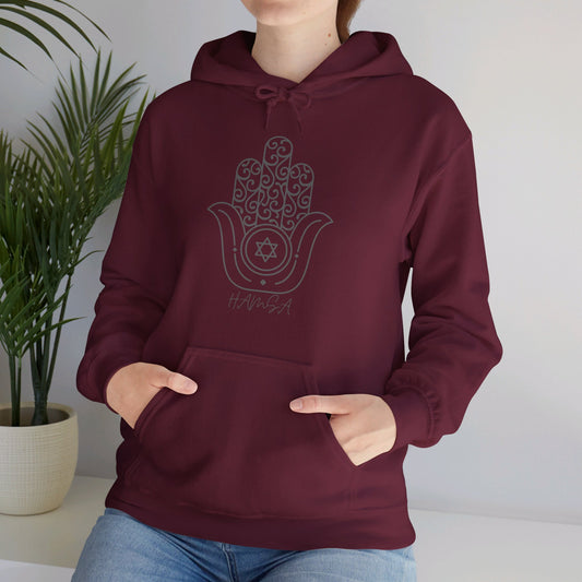 Hamsa Silver-Grey - Unisex Heavy Blend™ Hooded Sweatshirt - Israel Collection - The Gifted Jew