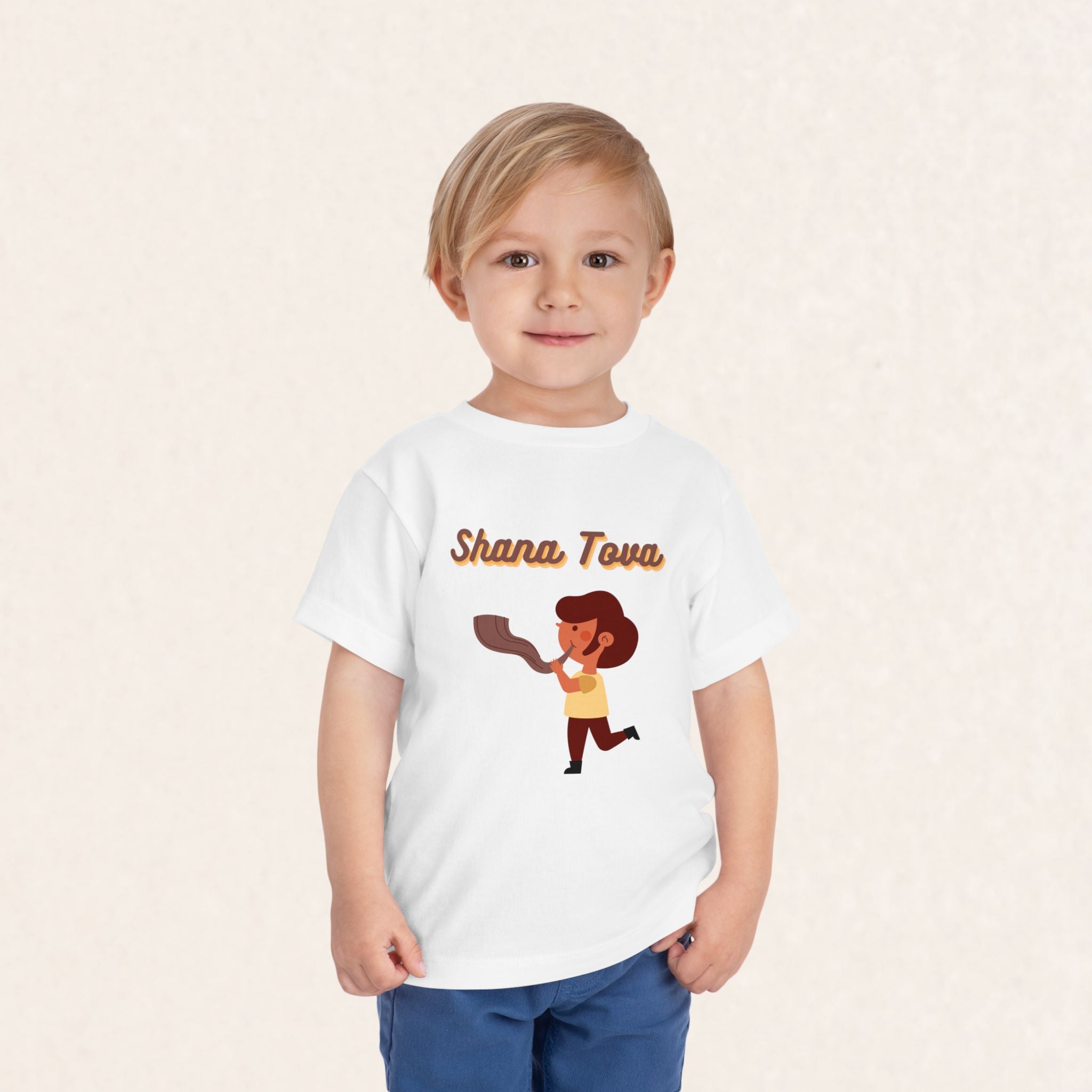 Shana Tova - Boy with Shofar - Children with Apple 2 - Toddler Short Sleeve Tee - The Gifted Jew