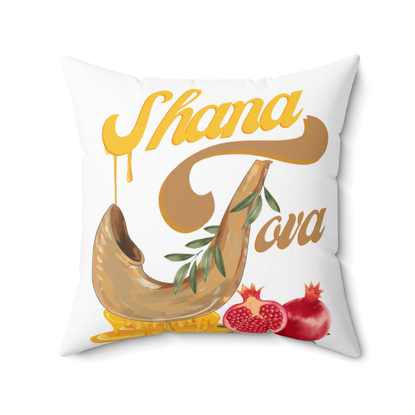 Shana Tova Shofar - Spun Polyester Square Pillow - Rosh HaSHana Collection - The Gifted Jew