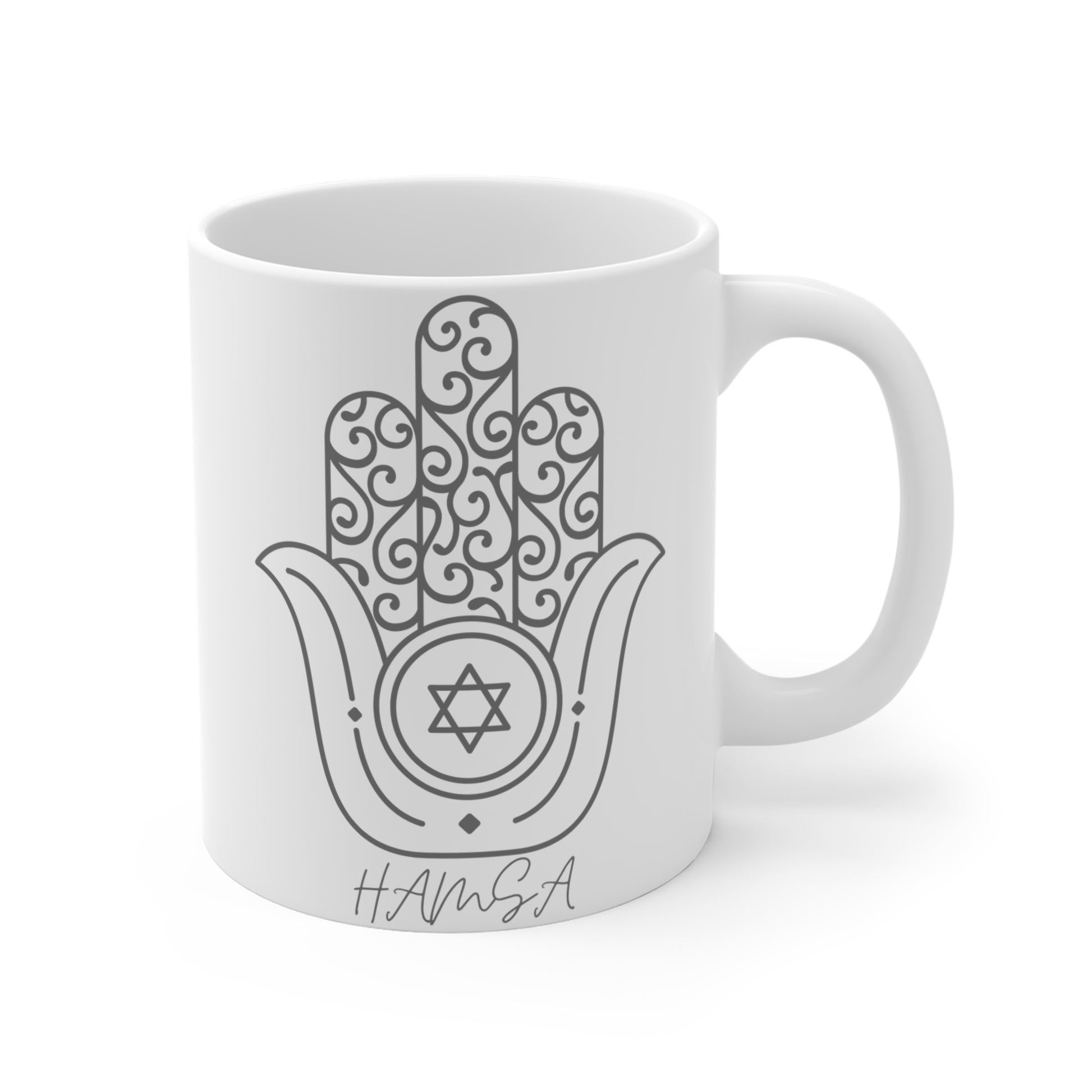 Hamsa Silver-Grey Mug 11oz - The Gifted Jew