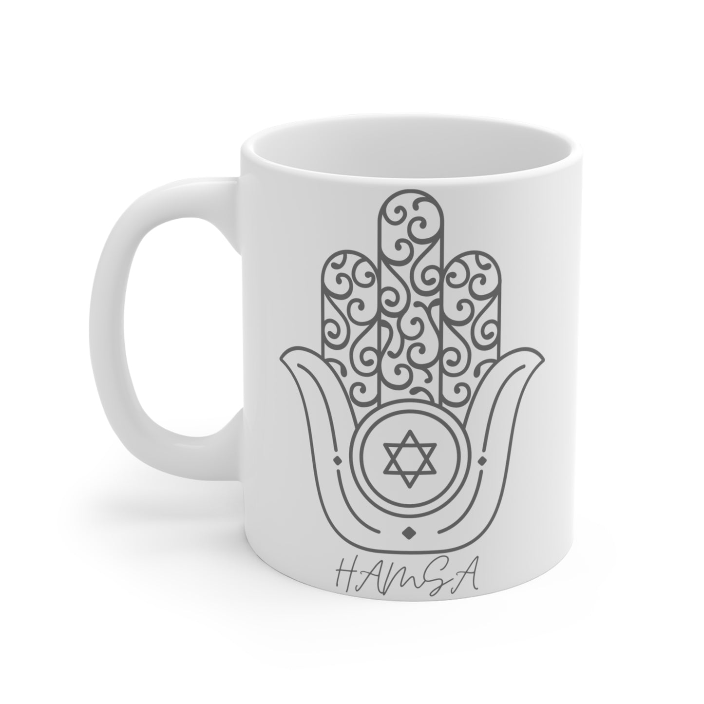 Hamsa Silver-Grey Mug 11oz - The Gifted Jew