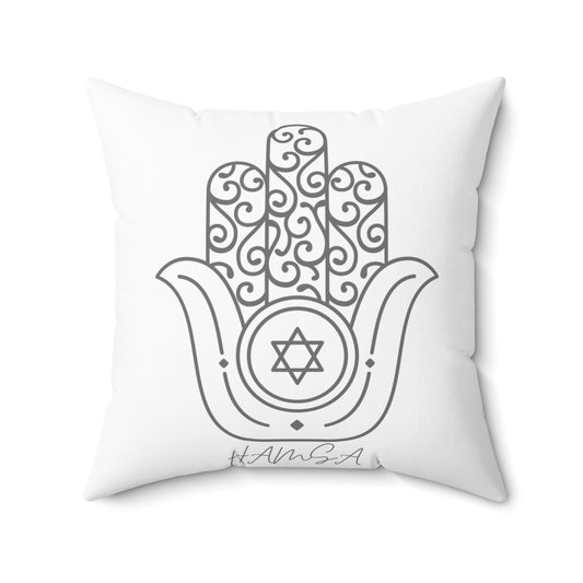 Hamsa  Silver-Grey - Spun Polyester Square Pillow - Israel Collection - The Gifted Jew