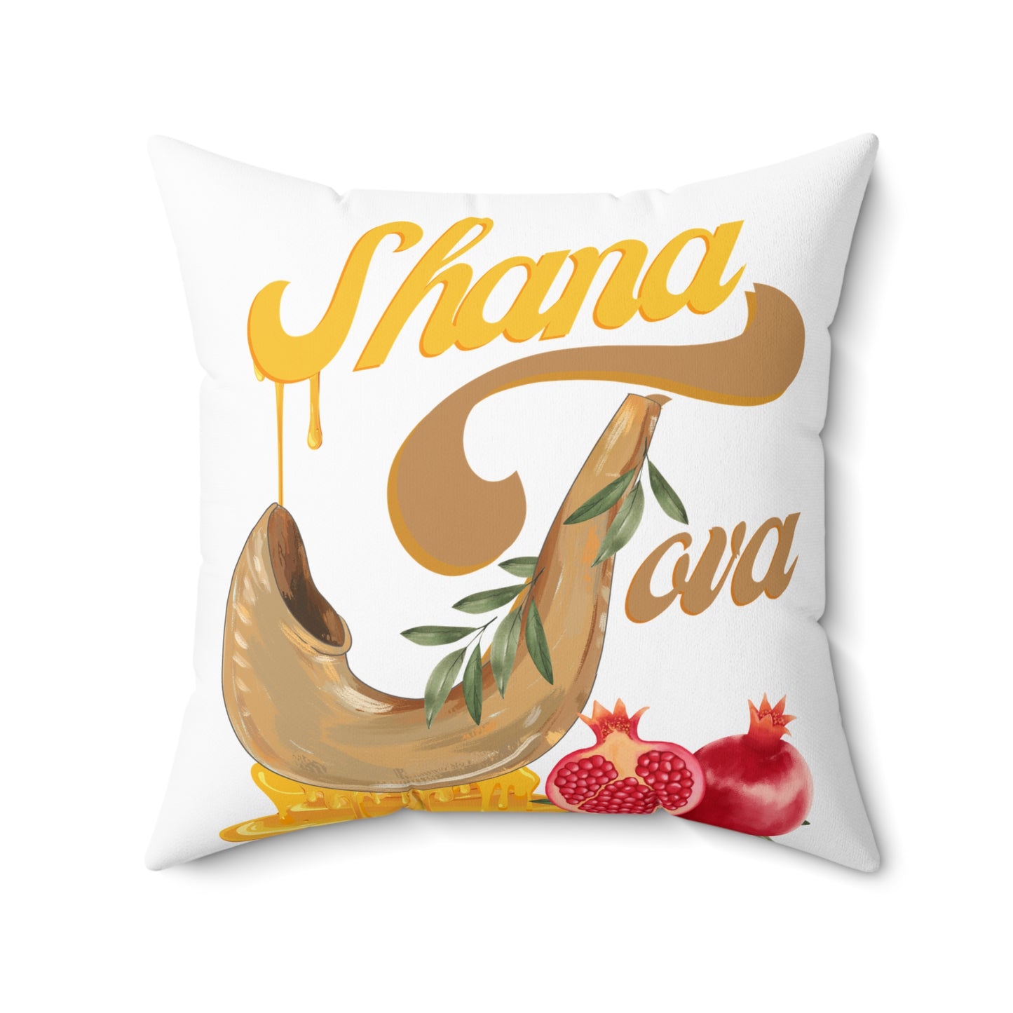 Shana Tova Shofar - Spun Polyester Square Pillow - Rosh HaSHana Collection - The Gifted Jew