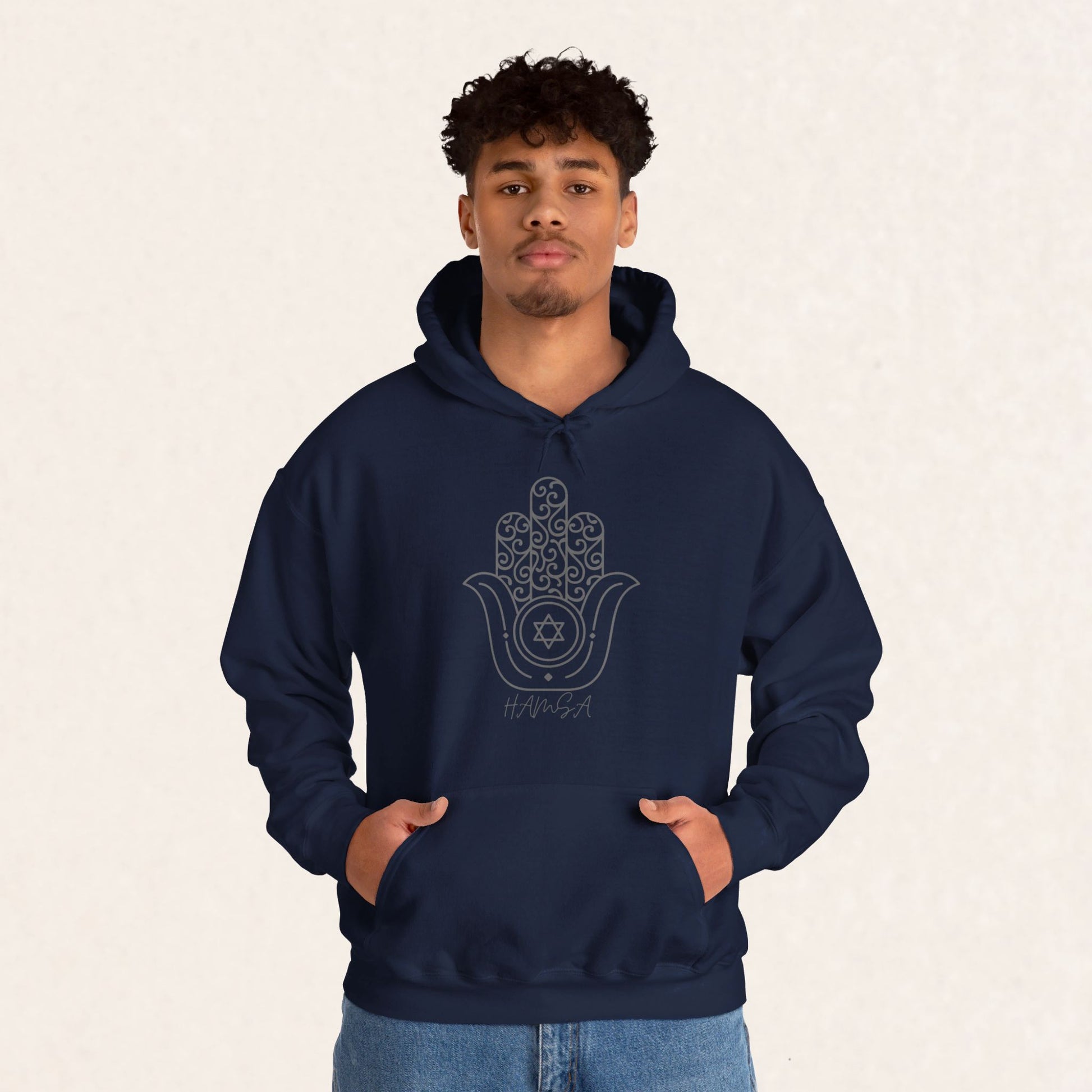 Hamsa Silver-Grey - Unisex Heavy Blend™ Hooded Sweatshirt - Israel Collection - The Gifted Jew