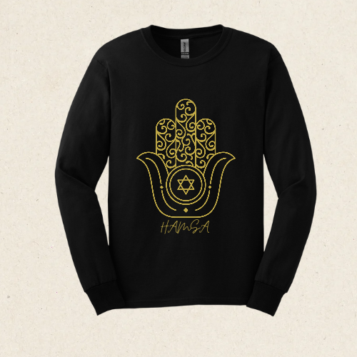 Golden Hamsa -  Ultra Cotton Long Sleeve Tee - Israel Collection - The Gifted Jew