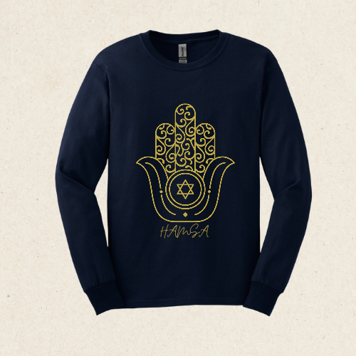 Golden Hamsa -  Ultra Cotton Long Sleeve Tee - Israel Collection - The Gifted Jew