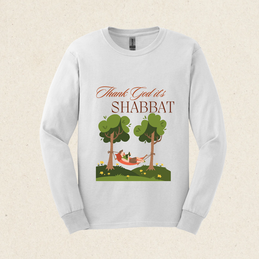 Thank God it's Shabbat 3 -  Ultra Cotton Long Sleeve Tee - Shabbat Collection - The Gifted Jew