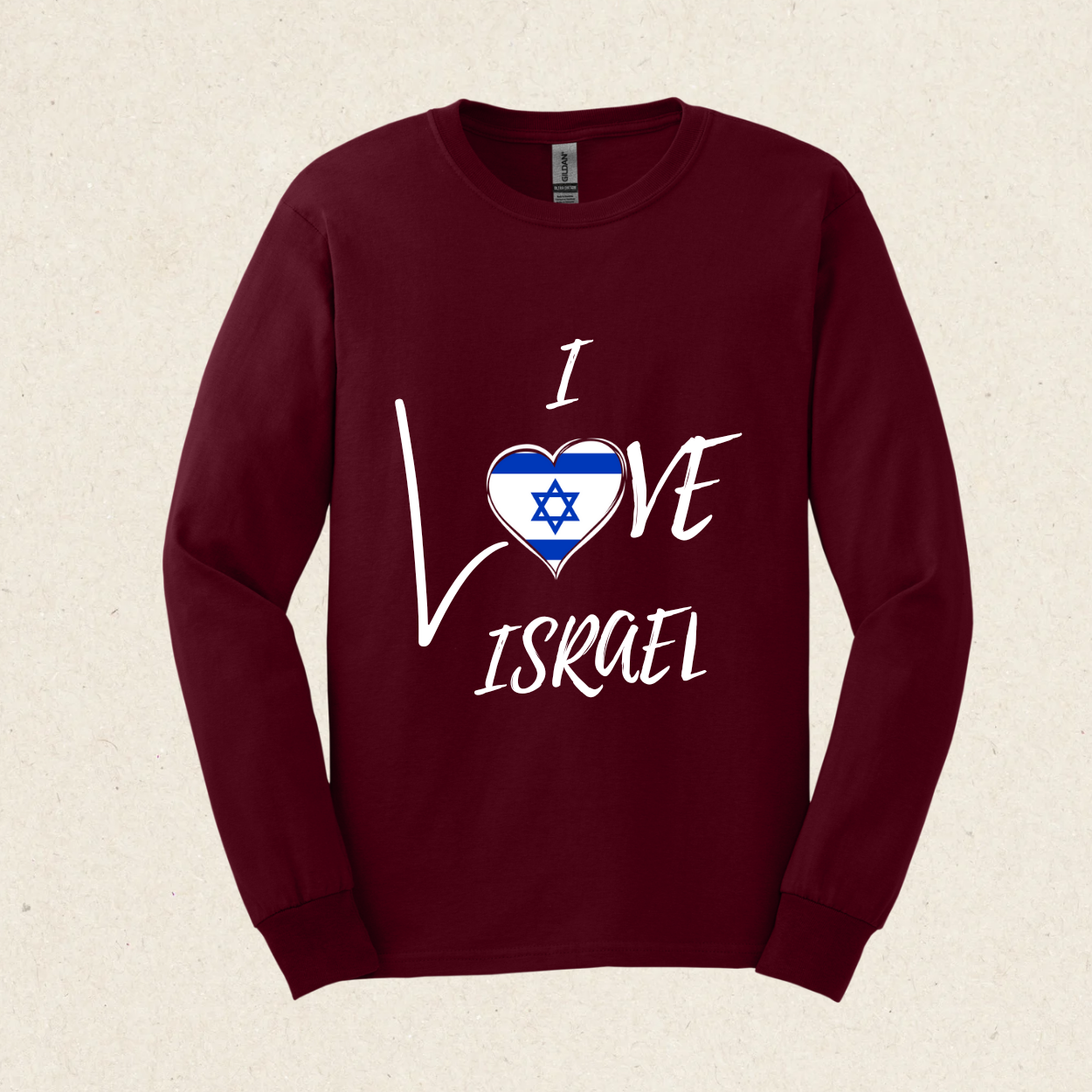 I Love Israel -  Ultra Cotton Long Sleeve Tee - Israel Collection - The Gifted Jew