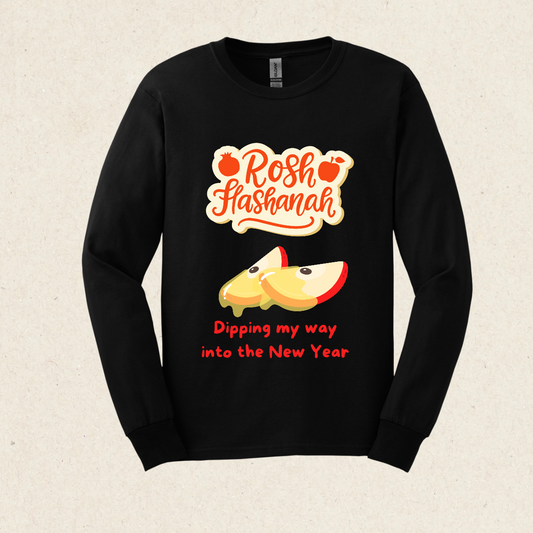 Rosh HaShana - Dipping My Way into the New Year -  Ultra Cotton Long Sleeve Tee - Rosh HaShana Collection - The Gifted Jew