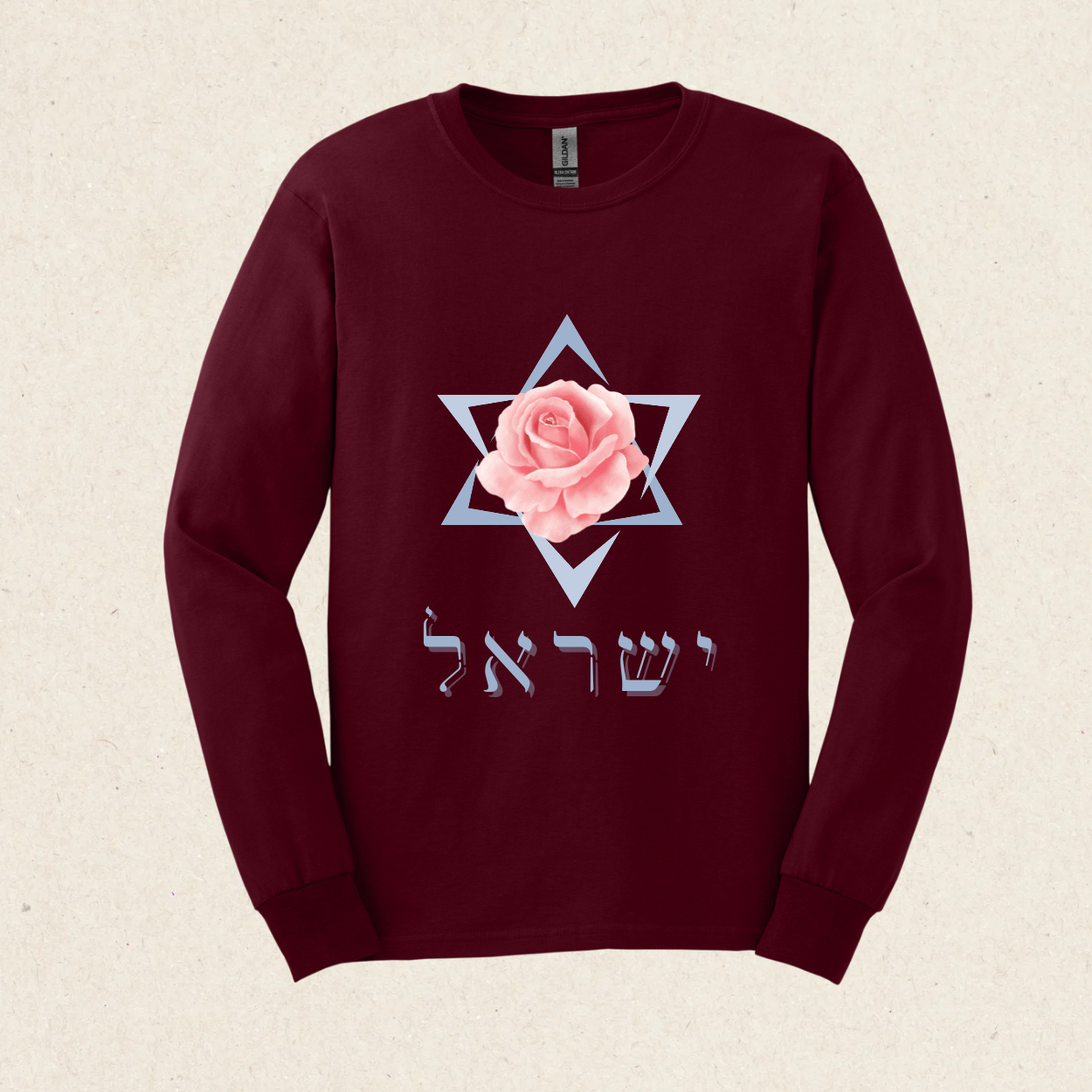 Israel - Star of David - Rose -  Ultra Cotton Long Sleeve Tee - Israel Collection - The Gifted Jew