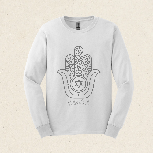 Hamsa Silver-Grey -  Ultra Cotton Long Sleeve Tee - Israel Collection - The Gifted Jew